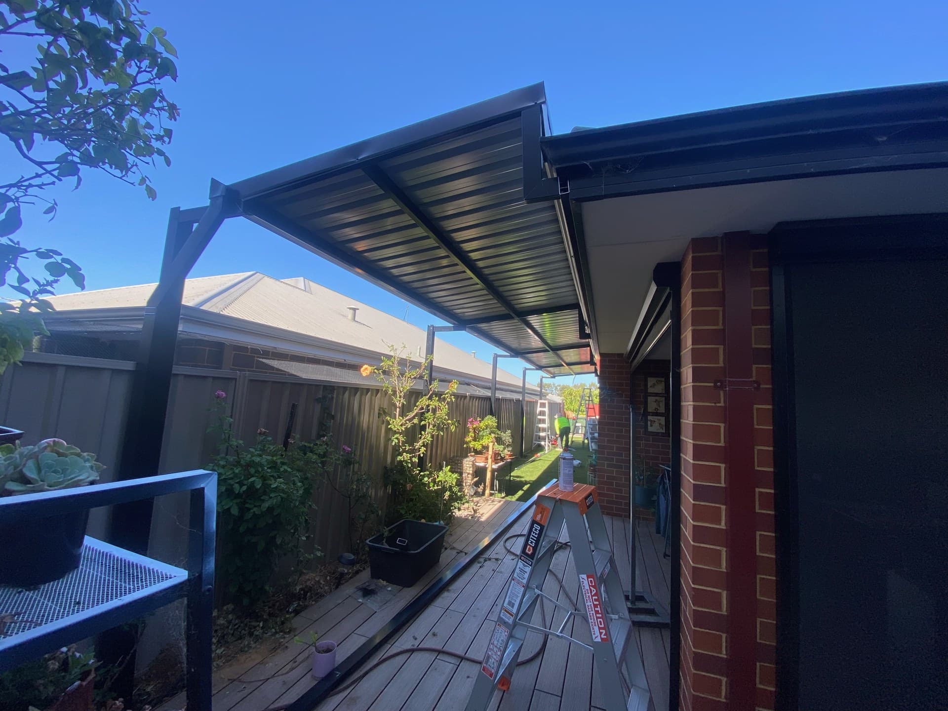 Compact skillion patio with modern dark finish installed in Perth
